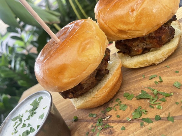 Close-up of German meatball sliders