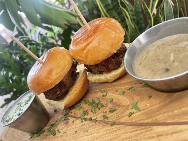 Frikadellen-style sliders with dipping sauces